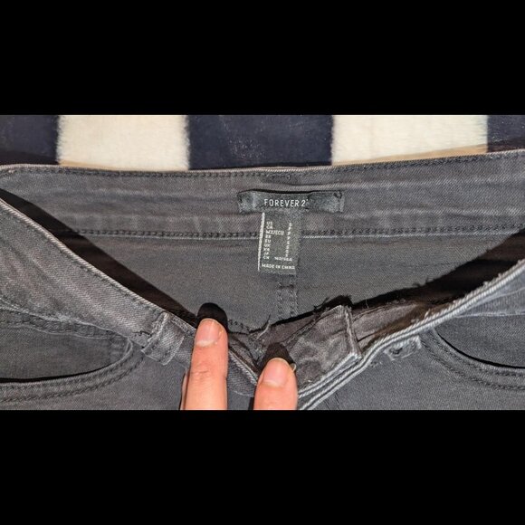 Forever 21 Grey Denim Mini Skirt Leopard Print Side Women Size S - Picture 2 of 3